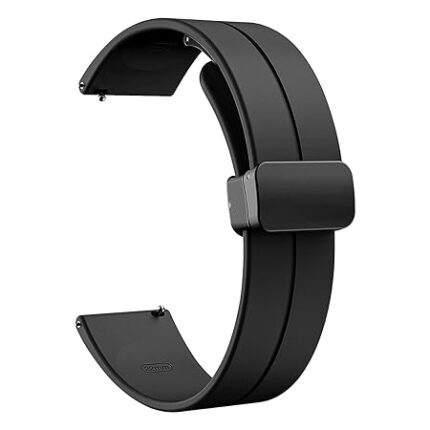 Techonto® 22mm Silicone Watch Strap with Folding Magnetic Lock Compatible with Samsung Galaxy Watch 3 (45mm), Galaxy Watch (46mm), Gear S3 Classic/Frontier & All 22mm Watches – Black (Strap Only)
