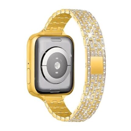 Techonto Luxury Adjustable Stainless Steel Metal iWatch Strap Compatible with iOS Watch 38mm 40mm 41mm Series SE 8/7/6/5/4/3/2/1 for Women Girls, Premium Bracelet-Type 1 Gold